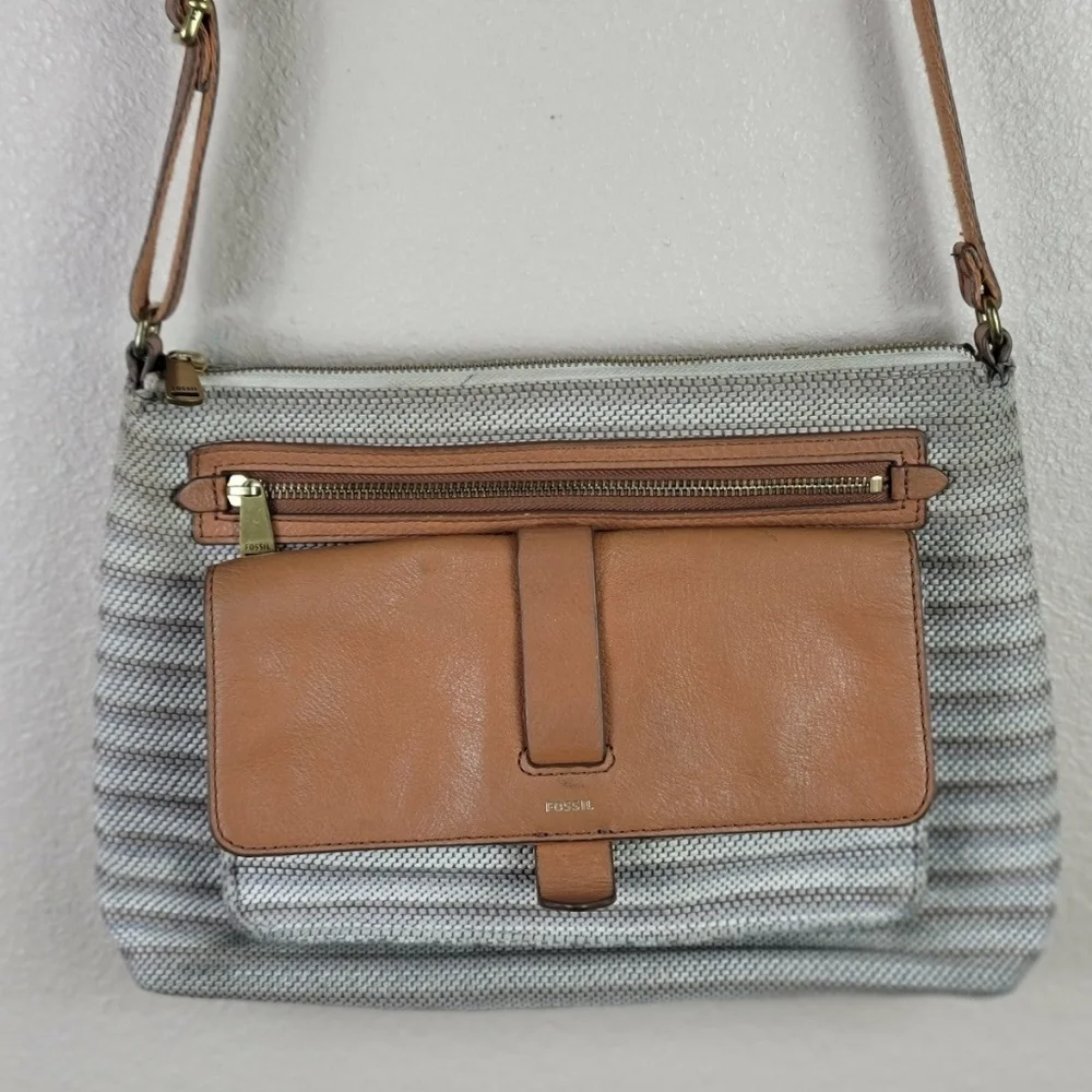 Fossil crossbody strap shoulder bag striped brown than - Picture 9 of 9